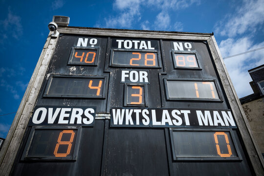Cricket scoreboard showing team struggling to score - Powered by Adobe