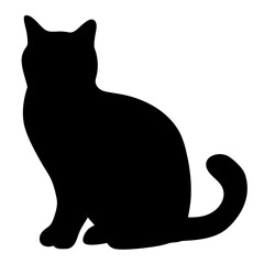 Silhouette of a sitting cat with a curled tail and watchful eyes