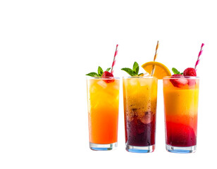Close-Up of Exotic Summer Smoothie Glasses with Fruit Garnish