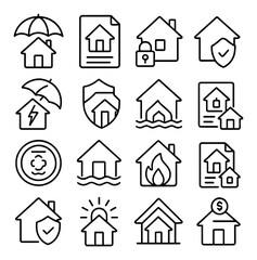 Obraz premium Collection of home insurance icons featuring protection and security elements