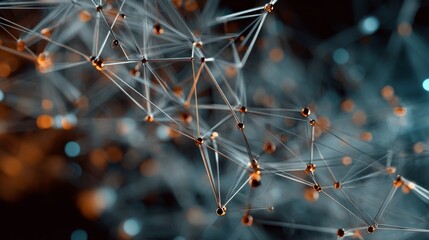 Abstract glowing neuron network with pink and blue light connections, futuristic digital brain illustration, biotechnology and medical science visualization background