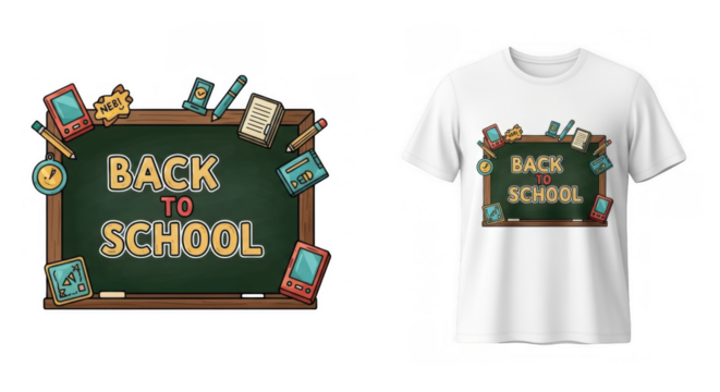 A trendy back to school themed cartoon graphic design printed on a t-shirt - Powered by Adobe