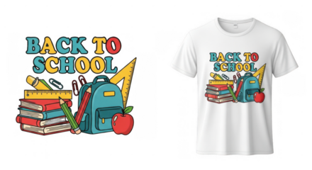 Illustrative back to school elements displayed on a T-shirt design mockup