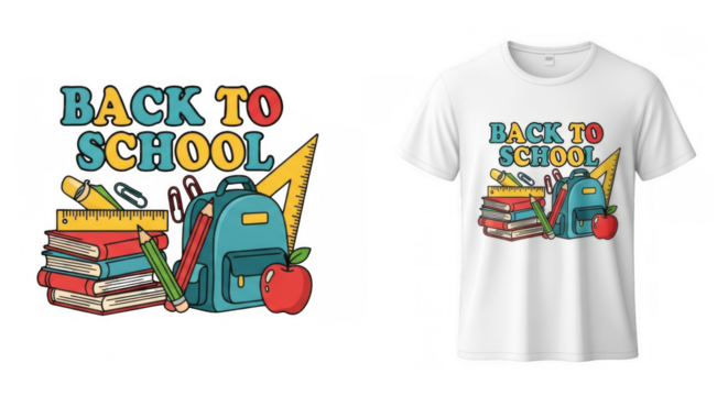 Illustrative back to school elements displayed on a T-shirt design mockup