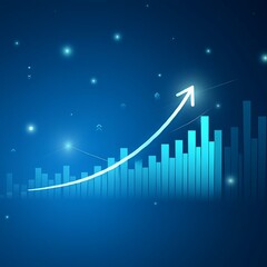 Glowing upward arrow graph showing financial growth and positive business trend on a blue digital background