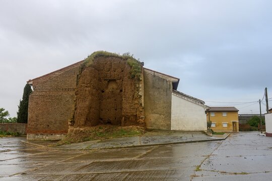 Ruins of old adobe structure in Villamuera de la Cueza, Palencia, Castilla y Leon