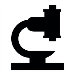 Simple black silhouette icon of a laboratory microscope on a white background representing science and research