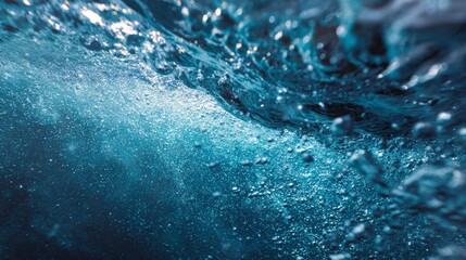 Blue water texture macro closeup as natural aquatic background for science, skincare cosmetics, clean hygiene, wellness and fresh environment concept