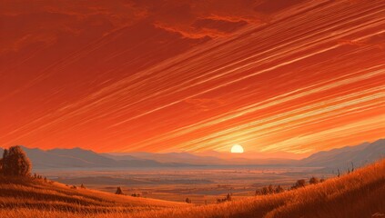 Obraz premium Vibrant sunset over a valley