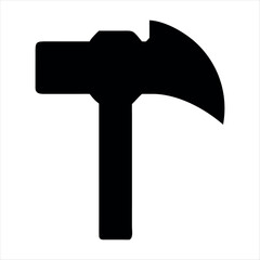Simple black silhouette of a claw hammer isolated on a white background representing construction and diy