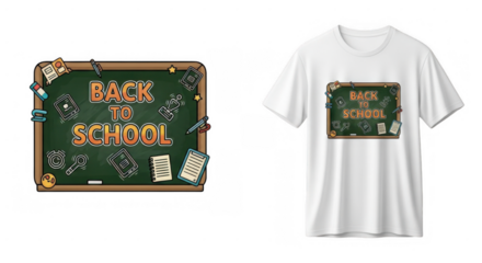 Artistic back to school themed chalkboard design mockup on a white t-shirt