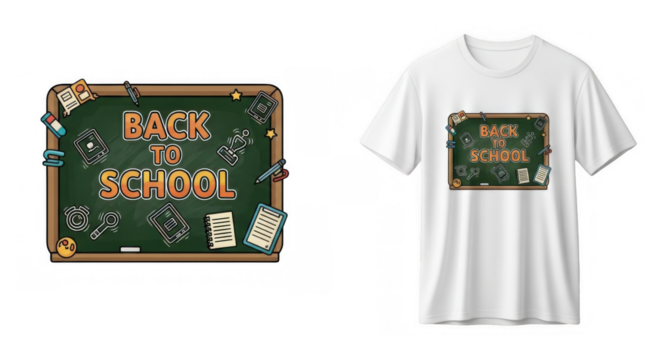 Artistic back to school themed chalkboard design mockup on a white t-shirt