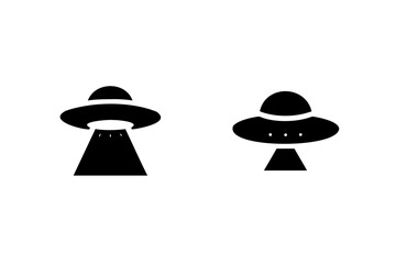 Two Flying Saucer Icons One Beam One Lights alien spaceship