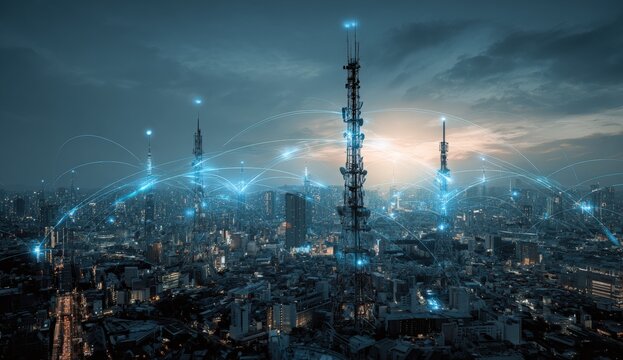 Futuristic city network at twilight