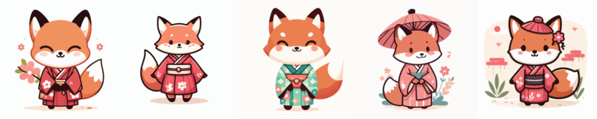 cute fox vector in kimono costume