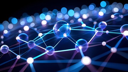 Abstract network connection with glowing spheres, representing science, technology and global communication