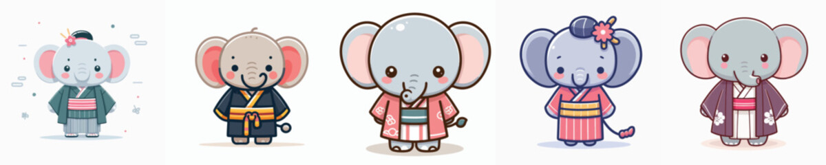 cute elephant vector in kimono costume
