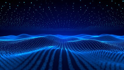 Abstract blue digital data wave surface with dot and line for futuristic background