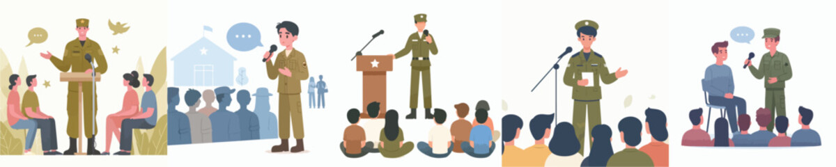 vector of soldiers giving a speech