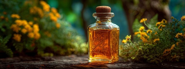 Natural organic essential oil in small bottles, Generative AI,