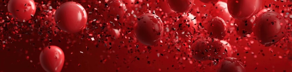 Red balloons and confetti