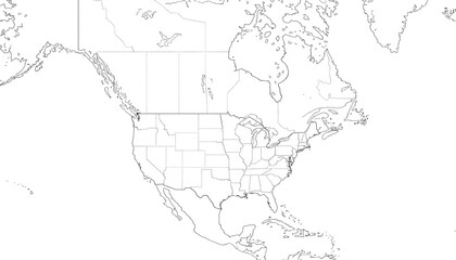 Outline map of North America showing countries and states geographical view