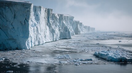 Melting Glacier Majesty: A sprawling, icy panorama of a glacier melting into the ocean.