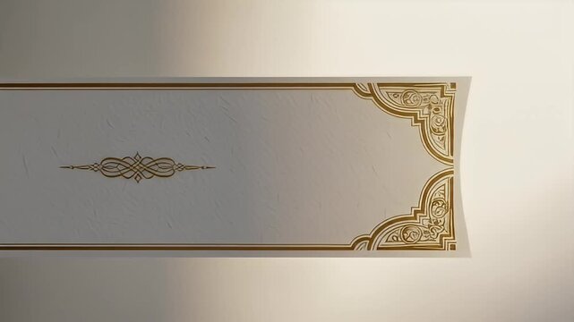 Long rectangular panel with cream color and gold trim, floral corners, and central design