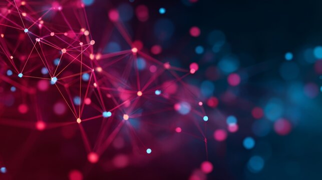 Geometric abstract science background with connected lines and dots showing molecular structure, communication network, digital technology, and big data visualization concept - Powered by Adobe