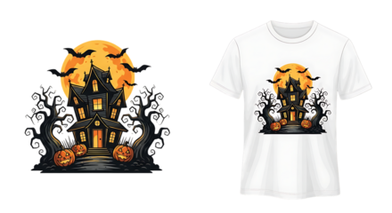 Cartoon style haunted house vector graphic for apparel design purposes