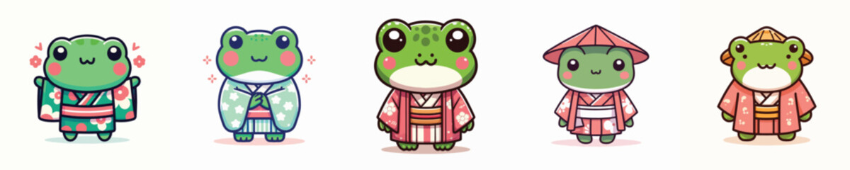 cute frog vector in kimono costume