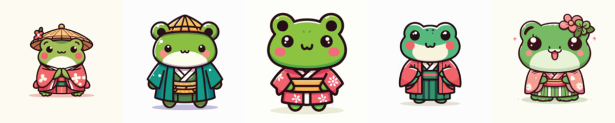 cute frog vector in kimono costume