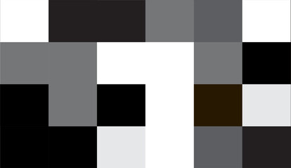 The image displays a minimalist abstract design with geometric blocks in monochromatic tones of black, white, and grayscale, creating a balanced yet compelling visual arrangement