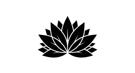 Minimalist Black Lotus Flower Icon Symbol on Isolated White Background