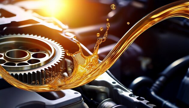 automotive oil wave splashing in car engine with lubricant oil concept of lubricate motor oil and gears for engine