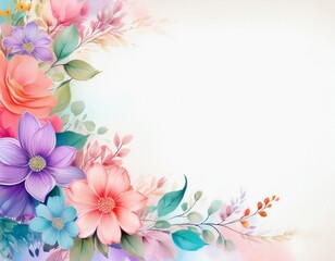 Obraz premium delicate pastel floral corner frame on white background with copy space floral pastel background pet