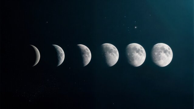Lunar Cycle Time-lapse, Moon Phases, Astronomical Journey. Ideal for astronomy, cosmic themes, scientific education