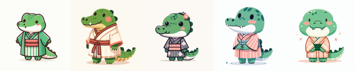 cute crocodile vector in kimono costume