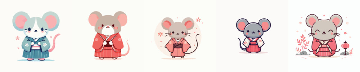 cute mouse vector in kimono costume