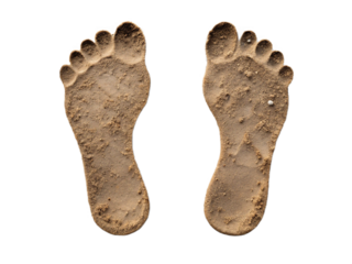Footprints in the Sand on a Black Background