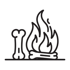 Bonfire line icon. Two burned bones and fire in the forest. Autumn season vector design concept, outline style. Vector black silhouette. with white background