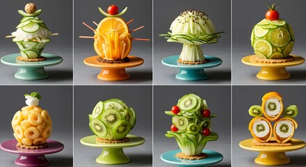 Creative Vegetable and Fruit Sculptures Presented on Pedestals