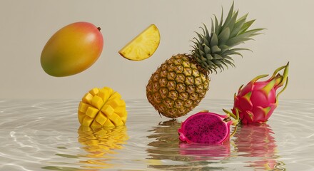 Delicious Exotic Fruits Splash in Water
