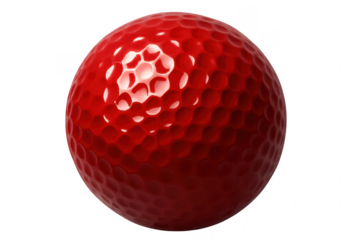 Red Golf Ball Isolated on Transparent Background with Detailed Dimples