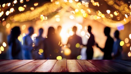 intimate gathering with blurred silhouettes and bokeh lights creates an enigmatic and sociable atmosphere for special occasion and celebration