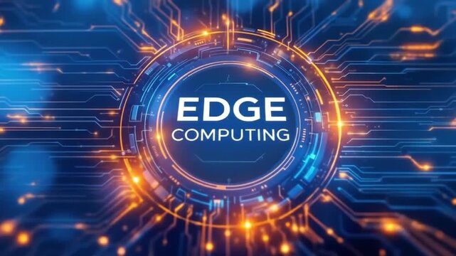 Abstract futuristic animation of edge computing concept displayed on a circuit board