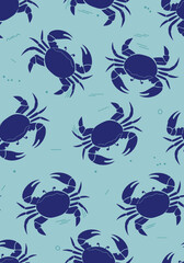 Fototapeta premium Charming crab pattern perfect for summer fabrics and nautical themed designs blue on light blue background