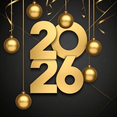 2026 New Year 3D Gold Text on Dark Elegant Background I 2026 Design with AI Image