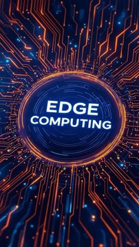Animated digital circuitry visualization depicting edge computing technologies in vertical format