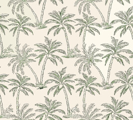 Seamless pattern of hand drawn palm trees in a tropical style
